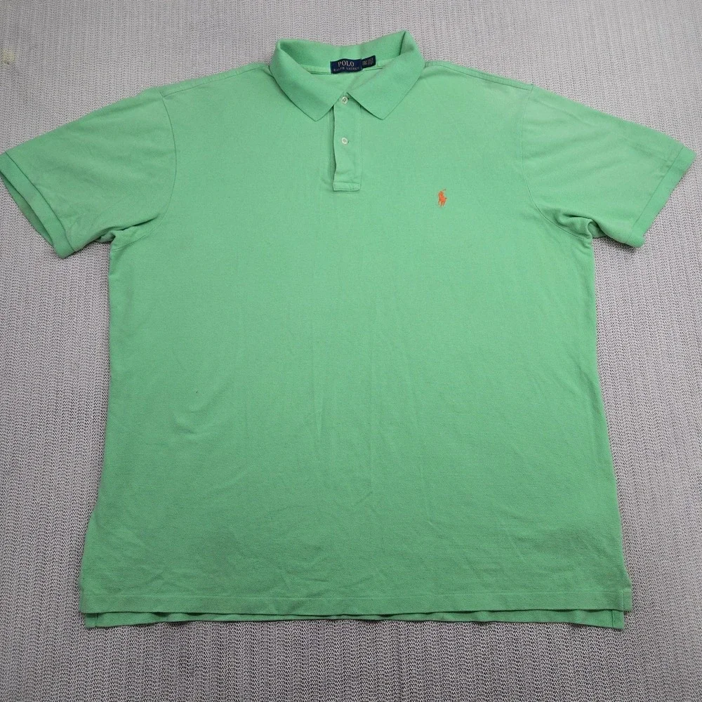 Polo Ralph Lauren Shirt Mens 2XLT Tall Green Short Sleeve Orange Pony Preppy